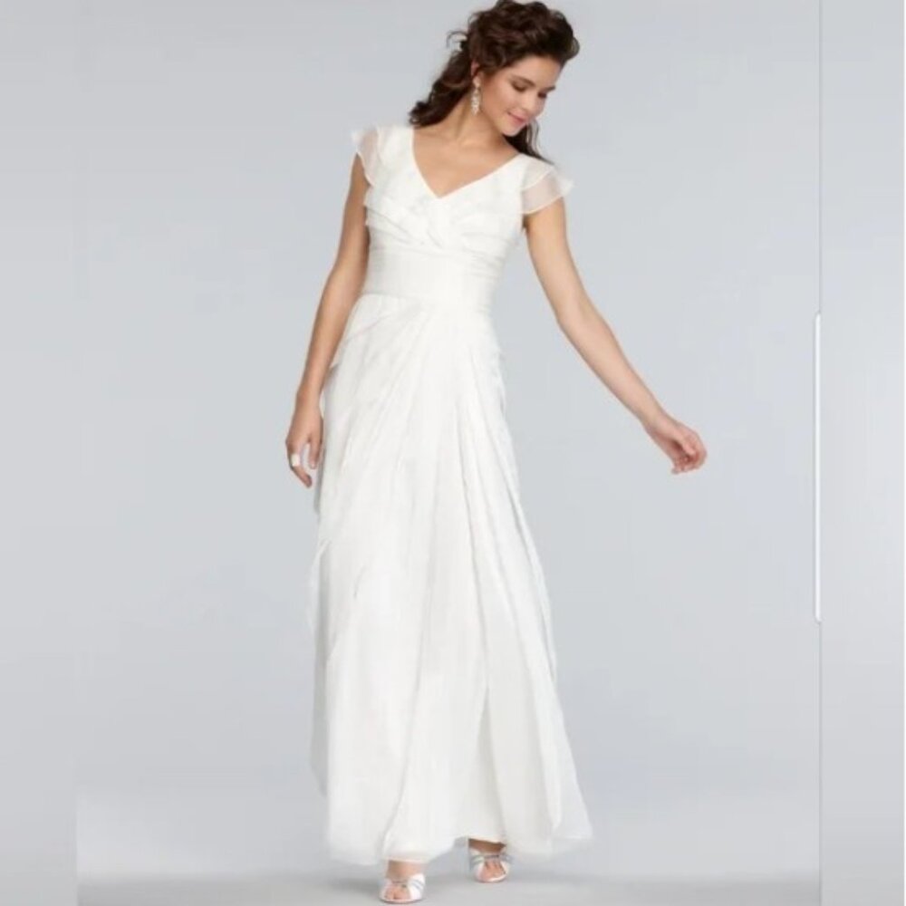 Adrianna Papell Tiered Ruffle Chiffon Tiered Formal Evening Gown - Off White